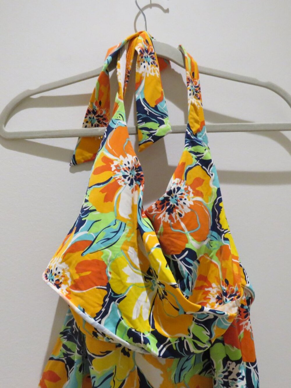 LAND'S END Tropical Floral Orange Blue Tankini Swim Top Size 8 Vacation Summer - Picture 3 of 10